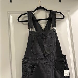 Free People Black Denim Overalls
